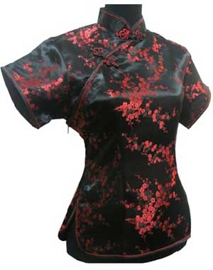 Red and Black Satin Chinese top